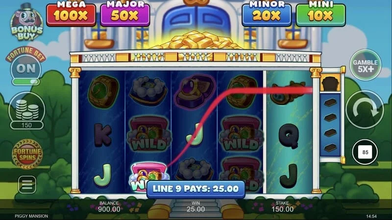 Piggy Mansion – grynųjų pinigų surinkimas naudojant Collector simbolį